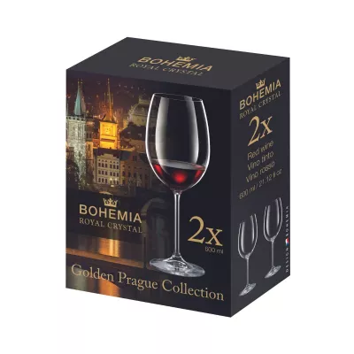 Set de 2 pahare pentru vin rosu, transparent, din cristal de Bohemia, 600 ml, 2For2