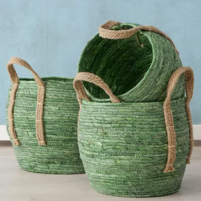 Set de 3 cosuri de depozitare verzi din iuta si fibre de porumb Takeo Boltze