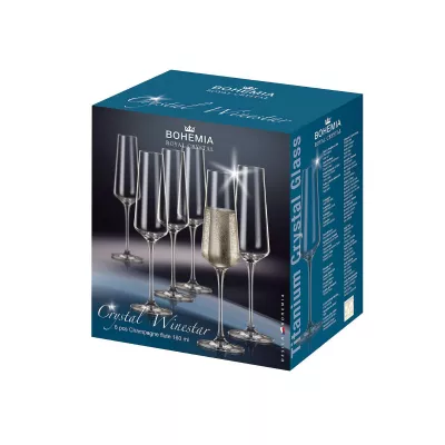 Bucatarie - Set de 6 pahare pentru sampanie, transparent, din cristal de Bohemia, 160 ml, Winestar, hectarul.ro