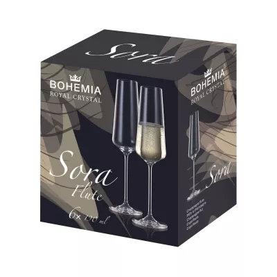 Bucatarie - Set de 6 pahare pentru sampanie, transparent, din cristal de Bohemia, 190 ml, Sora Flute, hectarul.ro