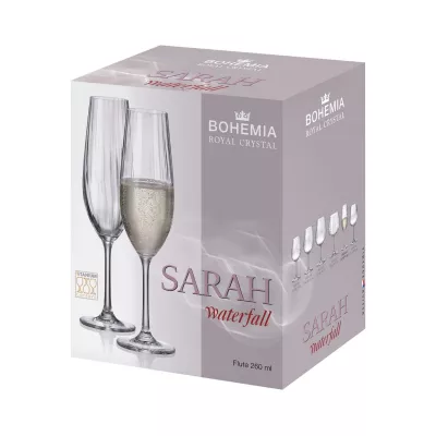 Bucatarie - Set de 6 pahare pentru sampanie, transparent, din cristal de Bohemia, 260 ml, Sarah Waterfall, hectarul.ro