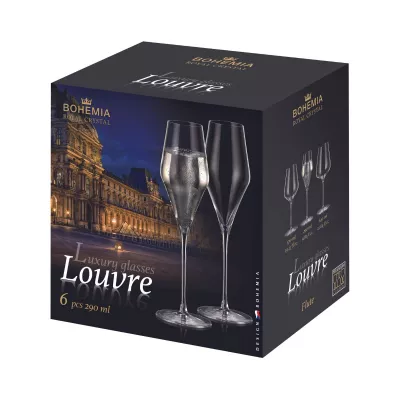 Bucatarie - Set de 6 pahare pentru sampanie, transparent, din cristal de Bohemia, 290 ml, Louvre Flute, hectarul.ro