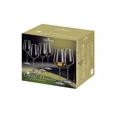 Bucatarie - Set de 6 pahare pentru vin alb, transparent, din cristal de Bohemia, 485 ml, Winestar, hectarul.ro