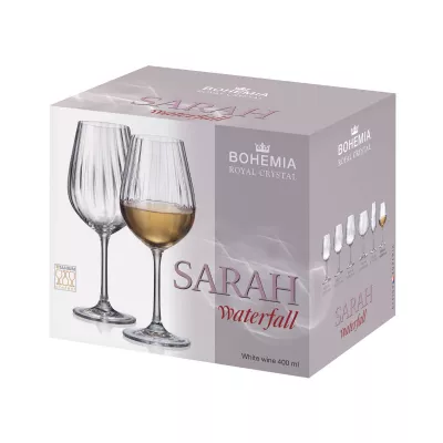 Bucatarie - Set de 6 pahare pentru vin alb, transparent, din cristal de Bohemia, 400 ml, Sarah Waterfall, hectarul.ro