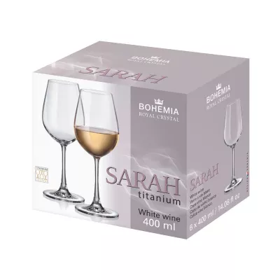 Bucatarie - Set de 6 pahare pentru vin alb, transparent, din cristal de Bohemia, 400 ml, Sarah White Wine, hectarul.ro