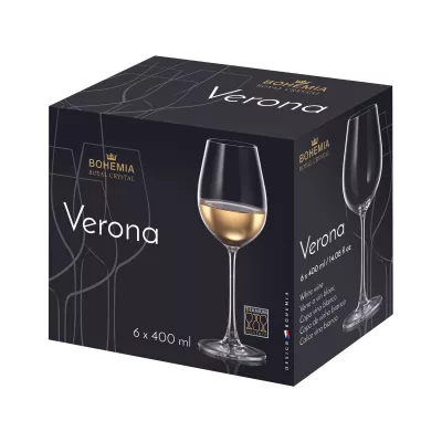 Bucatarie - Set de 6 pahare pentru vin alb, transparent, din cristal de Bohemia, 400 ml, Verona White Wine, hectarul.ro