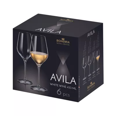 Bucatarie - Set de 6 pahare pentru vin alb, transparent, din cristal de Bohemia, 430 ml, Avila White Wine, hectarul.ro