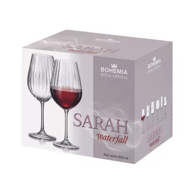 Bucatarie - Set de 6 pahare pentru vin rosu, transparent, din cristal de Bohemia, 520 ml, Sarah Waterfall, hectarul.ro