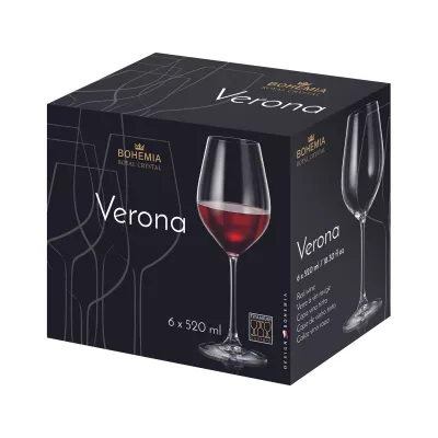 Bucatarie - Set de 6 pahare pentru vin rosu, transparent, din cristal de Bohemia, 520 ml, Verona Red Wine, hectarul.ro