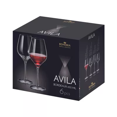 Bucatarie - Set de 6 pahare pentru vin rosu, transparent, din cristal de Bohemia, 650 ml, Avila Bordeaux, hectarul.ro