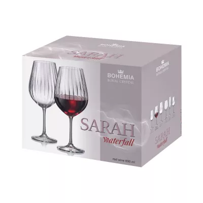 Bucatarie - Set de 6 pahare pentru vin rosu, transparent, din cristal de Bohemia, 690 ml, Sarah Waterfall, hectarul.ro