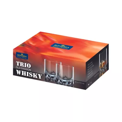 Bucatarie - Set de 6 pahare pentru whisky, transparent, din cristal de Bohemia, 410 ml, Trio, hectarul.ro