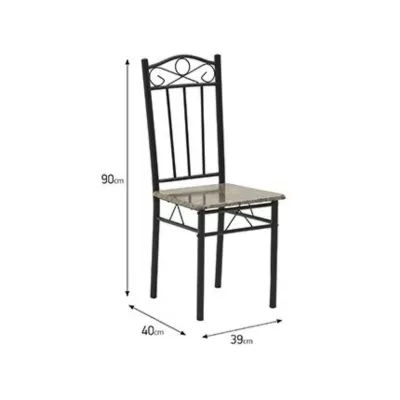 Set masa si scaune dining pentru 4 persoane , din metal si lemn, cu aspect de marmura, 120x68x75 cm, resp 34x40x90 cm