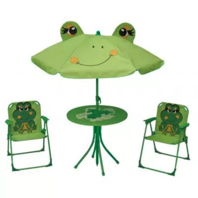 Set mobilier de gradina pentru copii Frog - umbrela 105 cm, masa 50 cm, 2 scaune