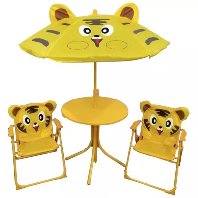 Jucarii exterior - Set mobilier de gradina pentru copii Tigru - umbrela 105 cm, masa 50 cm, 2 scaune, hectarul.ro