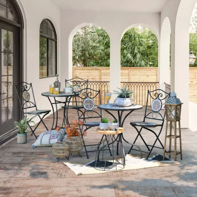 Set mobilier terasă/ grădină maro-alb, 2 scaune și masă, placi ceramice
