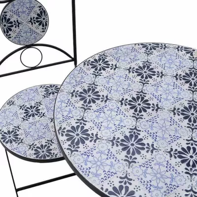 Set mobilier terasă/ grădină maro-alb, 2 scaune și masă, placi ceramice
