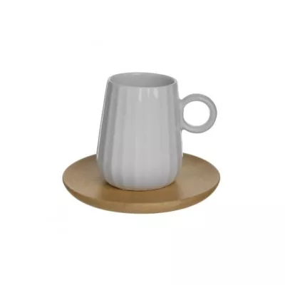 Bucatarie - Set pentru cafea, 6 cesti din portelan cu suport din bambus, 9Χ6Χ7 cm., hectarul.ro