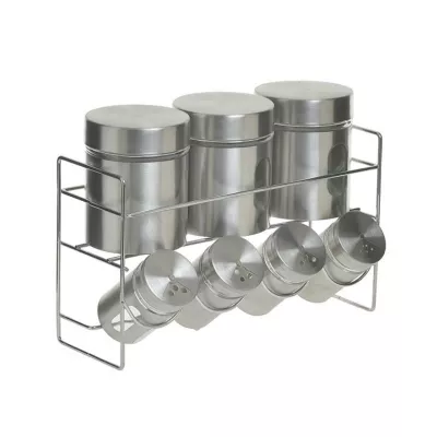 Set pentru condimente 7 recipiente argintiu din inox cu suport Inart