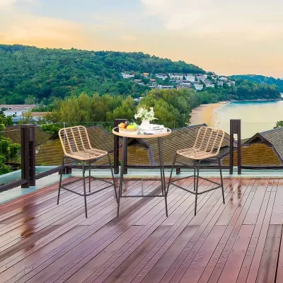 Mobilier terasa - Set pentru terasa cu 2 scaune si o masuta inalte, maro/negru, din metal si polipropilena stil bambus
, hectarul.ro