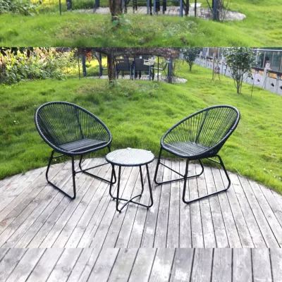 Mobilier terasa - Set pentru terasa tip bistro Hamner din otel si poliratan ,compus din 2 scaune si masuta, de culoare gri, hectarul.ro