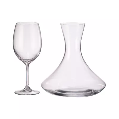 Set pentru vin cu decantor si 6 pahare, transparent, din cristal de Bohemia,1500/590 ml, Forum Wine 
