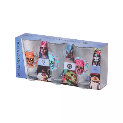 Bucatarie - Set trei pahare tranparente din sticla 32,0 cl Mexican Skull Urban Living, hectarul.ro