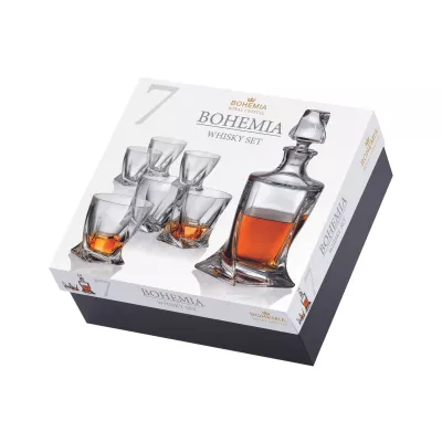 Bucatarie - Set whisky, 1 carafa + 6 pahare, din cristal de Bohemia, 850 ml + 340 ml, Quadro, hectarul.ro