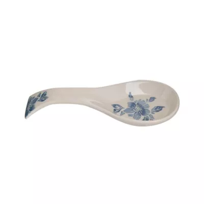 Bucatarie - Suport ceramic pentru lingura model floral alb/albastru 26 cm lungime, 10 cm latime , 4 cm inaltime, hectarul.ro