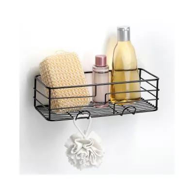 Baie - Suport de accesorii pentru baie/bucatarie cu ventuze, negru, din metal, 28 cm, Bathroom Rack Zeller, hectarul.ro