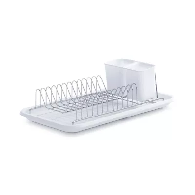 Suport de vase, cu tava si suport de tacamuri, din metal si plastic, 44 cm, Dish Drain Rack Zeller