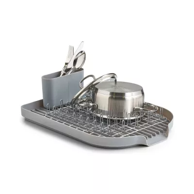 Bucatarie - Suport de vase, cu tava si suport de tacamuri, din metal si plastic, 45 cm, Dish Drain Rack Zeller, hectarul.ro