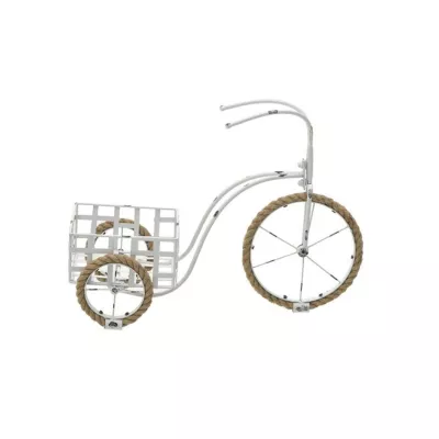 Suport pentru ghiveci in forma de bicicleta , din metal vopsit alb antichizat, 58x23x42 cm