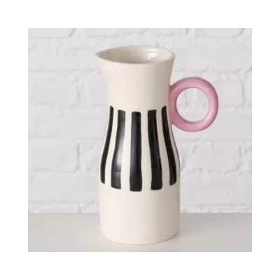 Vaza crem cu dungi negre din ceramica 19 cm Spiky Boltze