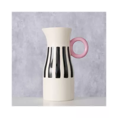 Vaza crem cu dungi negre din ceramica 19 cm Spiky Boltze
