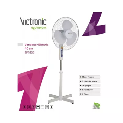 Menaj - Ventilator cu picior, 40 cm, 3 trepte de viteza, 40W, Victronic SF1625 (negru), hectarul.ro