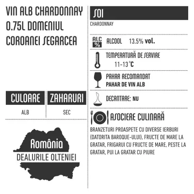 Vin alb Chardonnay Prestige 0.75l Domeniul Coroanei Segarcea