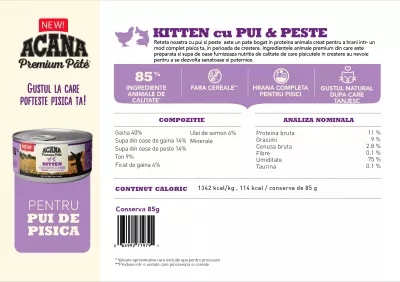 Hrană umedă pisici - Acana Cat Conservă Pate Kitten Premium 85 g, magazindeanimale.ro