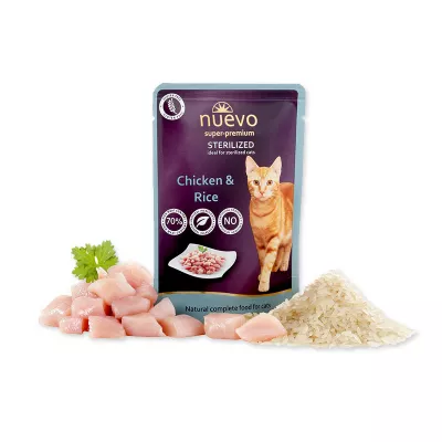 Hrană umedă pisici - Nuevo Cat  plic Sterilized Pui & Orez 85g, magazindeanimale.ro