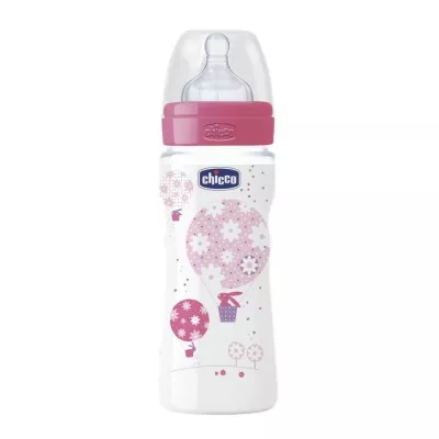 CHICCO BIBERON 330 ML ROZ TETINA SILICON 4 LUNI +