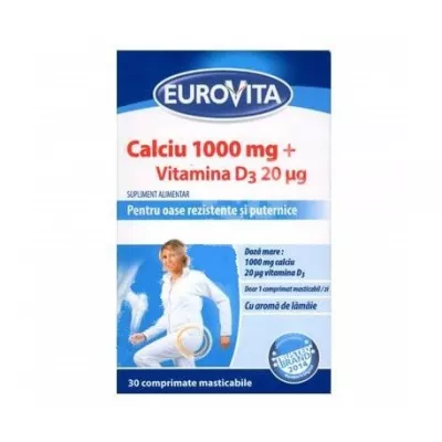 EUROVITA CALCIU 1000MG + VIT D3 X 30 CP MAST