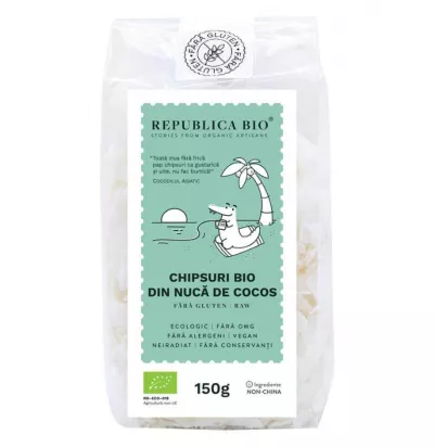 REPUBLICA BIO CHIPSURI BIO DIN NUCA DE COCOS RAW, FARA GLUTEN, ECOLOGIC, 150G