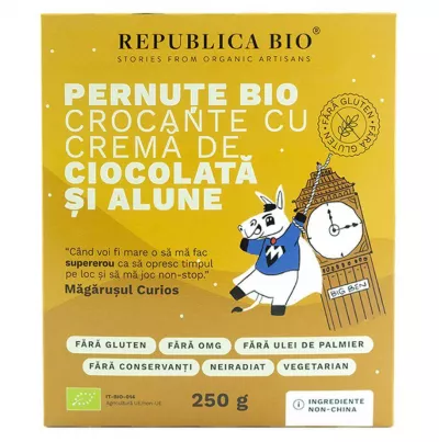 REPUBLICA BIO PERNUTE BIO CROCANTE CU CREMA DE CIOCOLATA SI ALUNE, FARA GLUTEN, ECOLOGIC, 250G