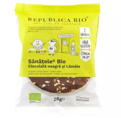 REPUBLICA BIO SANATELE BIO CIOCOLATA NEAGRA SI LAMAIE - ECOLOGIC, FARA GLUTEN, 28G