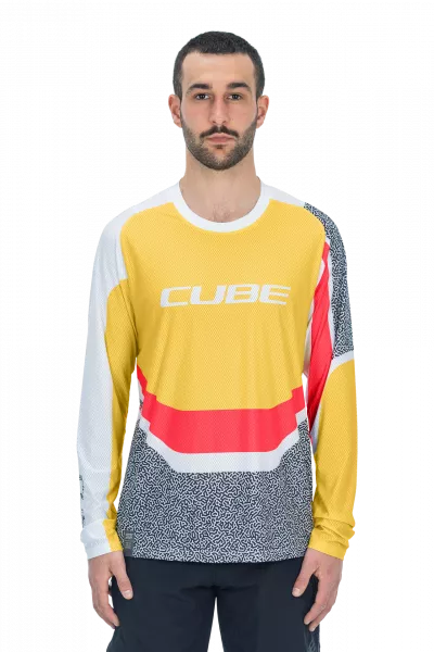 TRICOU CICLISM CUBE VERTEX ROUND NECK JERSEY L/S YELLOW PINK L