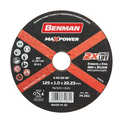Disc taiere pentru inox, Benman Maxpower, 115 x 1mm, 74260