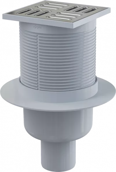 Sifon pardoseala Alca Plast, 105×105/50 mm iesire verticala, gratar din otel inoxidabil, APV2