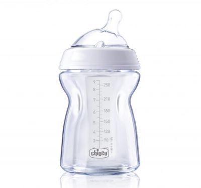 Biberon Chicco Natural Feeling PureGlass, 250ml, tetina s., flux normal, 0luni+, 0%BPA