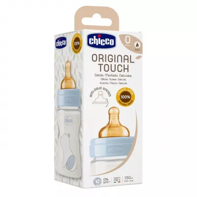 Biberon Chicco PP original Touch 150ml, tetina c., flux lent, baieti, 0luni+