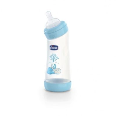 Biberon Chicco Well Being PP, in unghi, 250ml, T.s., flux normal, 0+, 0%BPA, bleu
